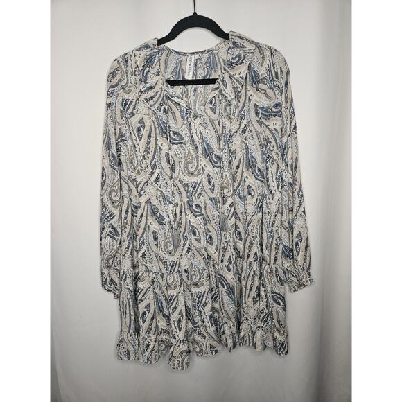 Grace + Karma Shift Dress Womens Small Paisley Ruffle Tassel Tie Long Sleeve - Picture 1 of 6